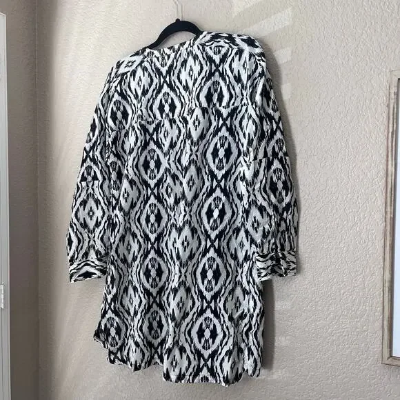 Athleta Women’s Kaftan Tunic Dress Cover Up Large Black White Cotton Silk - Picture 5 of 7